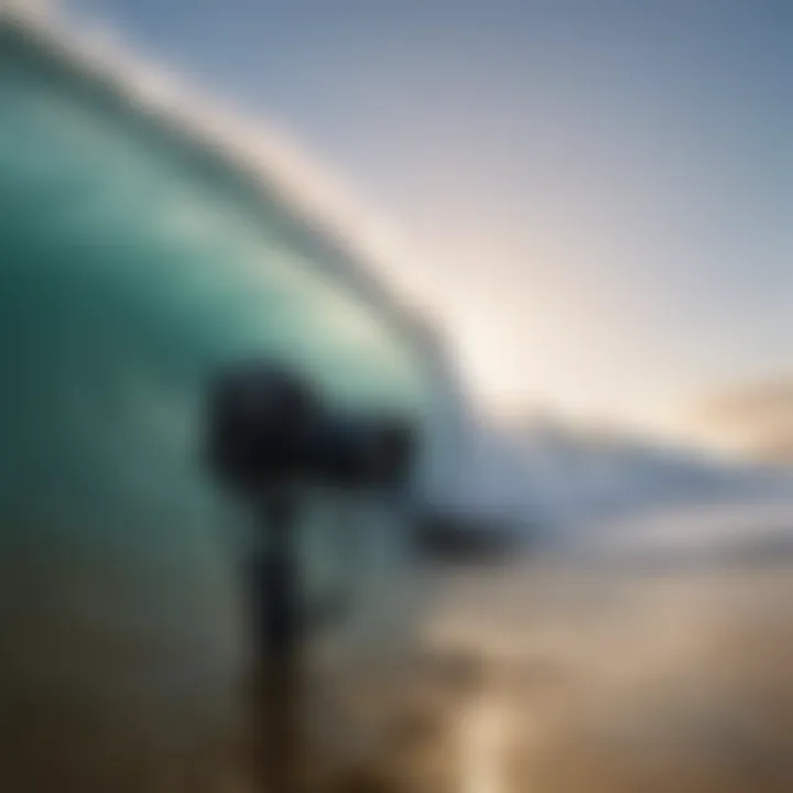 Recording equipment set up by the ocean for capturing wave sounds