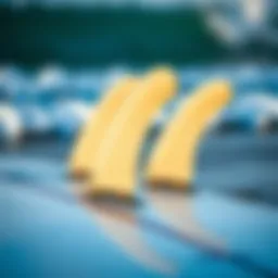 Close-up view of quad fins on a surfboard