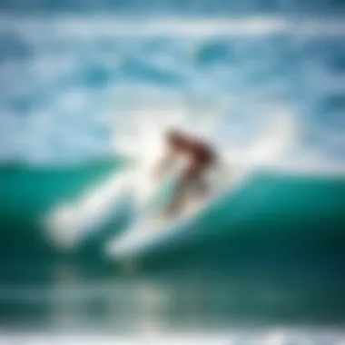 Surfer maneuvering on a wave using quad fins