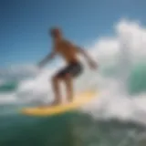 A vibrant foam skimboard gliding over the water