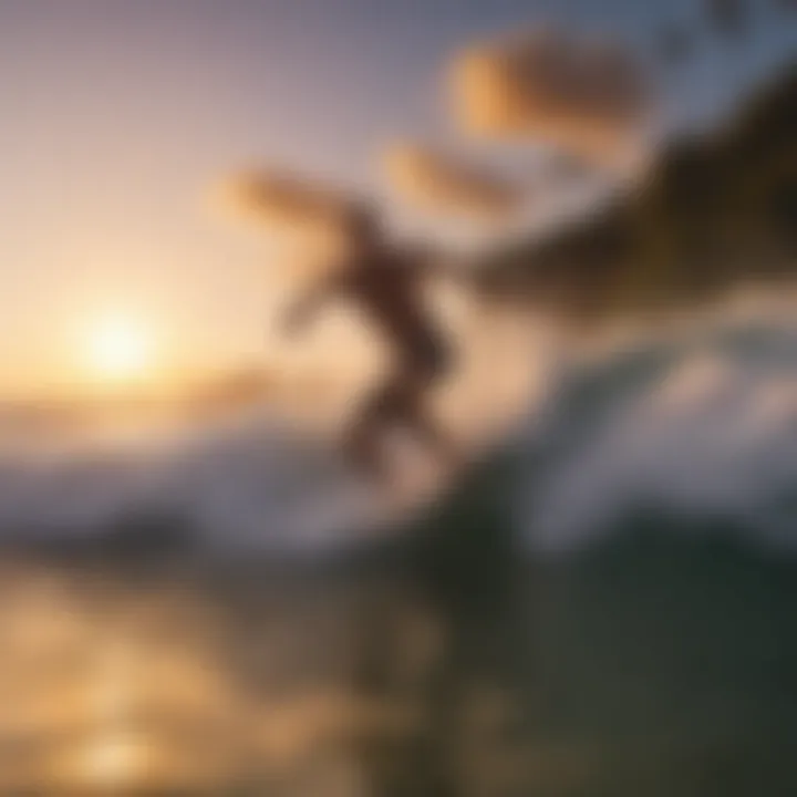 Scenic view of a popular skimboarding location at sunset