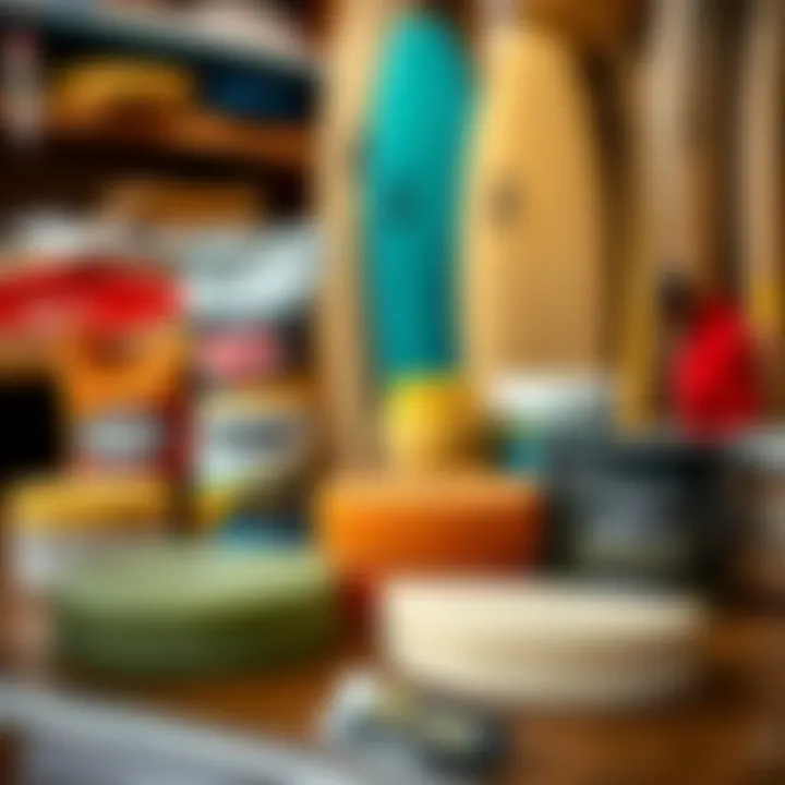 Different types of surfboard wax on a table