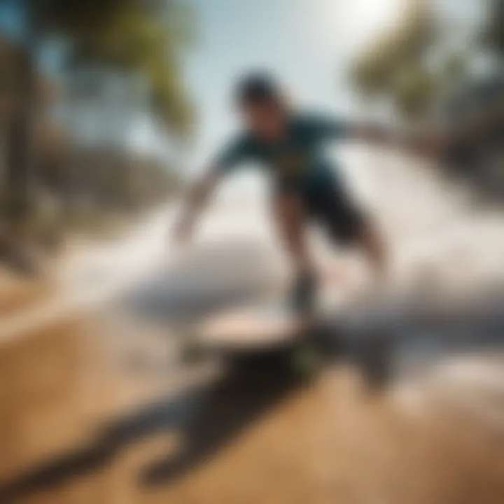 An artistic shot capturing the community and culture of longboard sliding