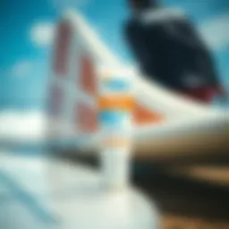 A tube of premium nose sunblock with surfboard in the background