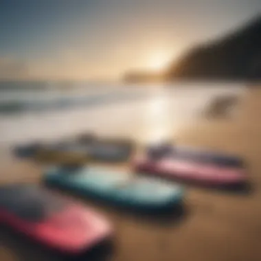 Variety of Boogie Boards for Every Rider A vibrant boogie board collection displayed on the beach