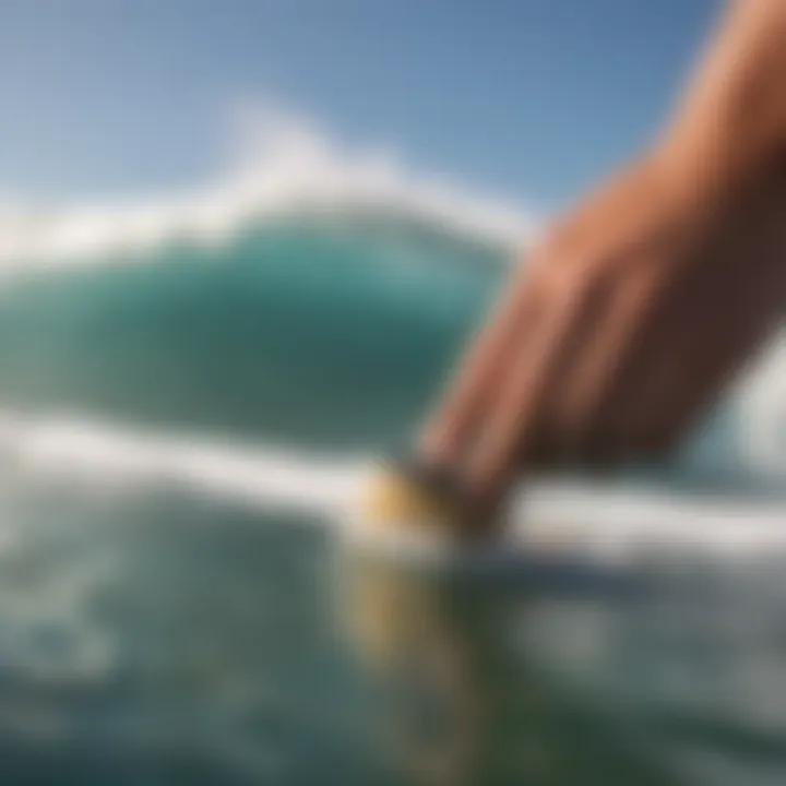 Close-up of a surf brush in action on a surfboard