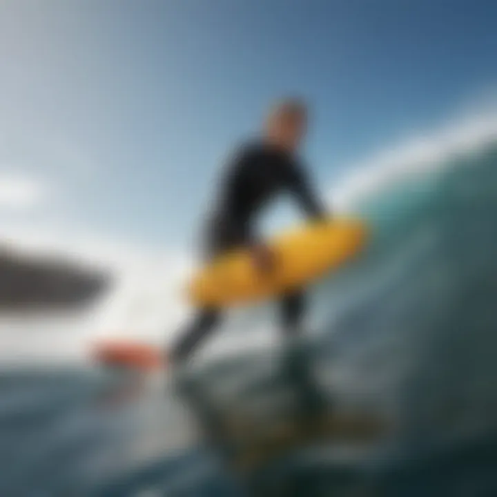 A surfer enjoying the ocean with a waterproof pouch securely attached