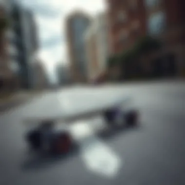 A modern electric skateboard gliding through an urban landscape