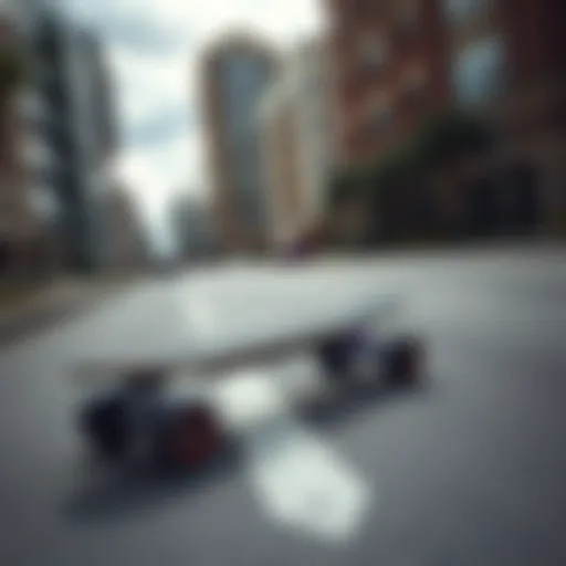 A modern electric skateboard gliding through an urban landscape