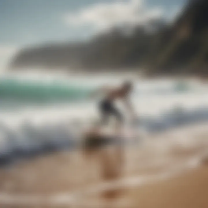 A serene beach scene during a surf competition, capturing the essence of community and surfing culture.