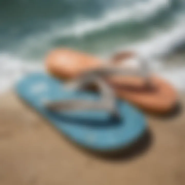 Close-up of flip flop materials and textures