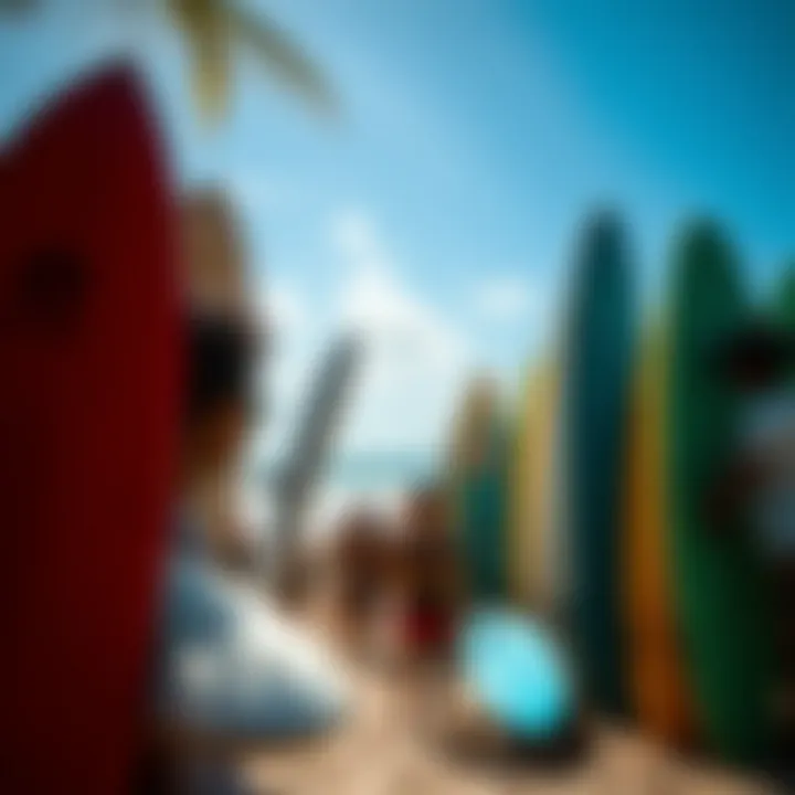 Local Surf Culture and Vibrancy Vibrant local surf culture with colorful boards and beach scene