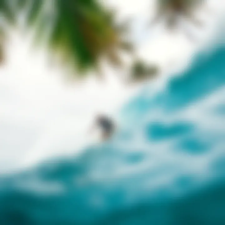 Navigating Challenging Waves A surfer navigating challenging waves in a tropical setting