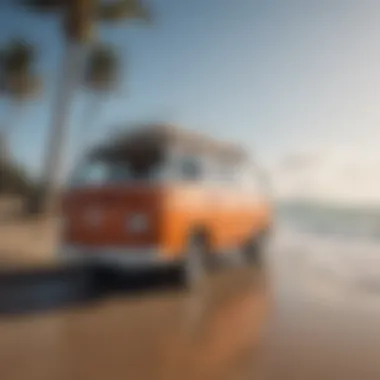 Classic van parked at a surfing spot in 1966