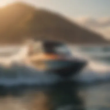 Wakesurf boat on water during sunset