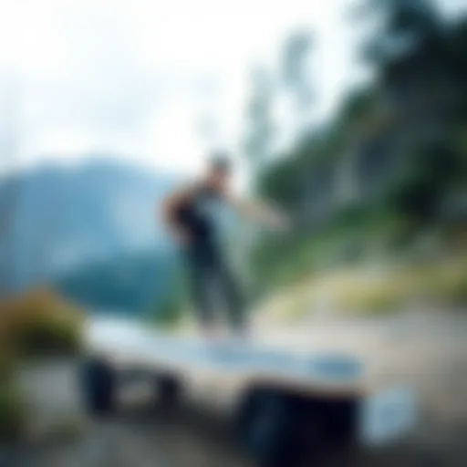 Electric skateboard with a scenic background