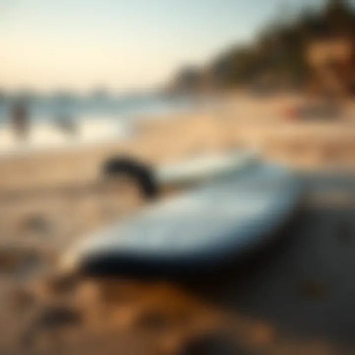 Equipment Laid Out A serene beach scene with foil surfing equipment laid out