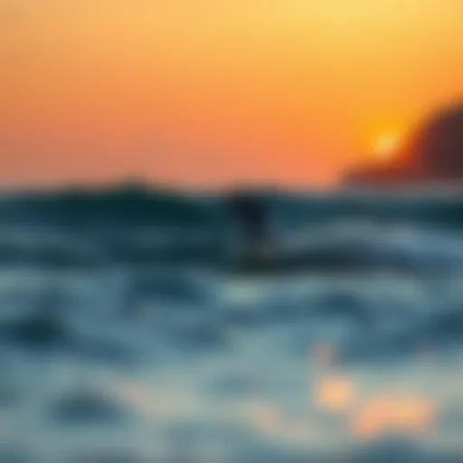 Gliding Over Waves A foil surfer gliding over waves at sunset