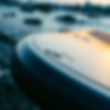 Hydrodynamic Design Close-up of a foil surfboard with detailed hydrodynamic design