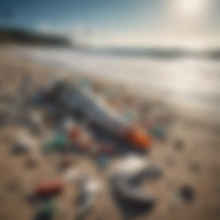 A polluted beach littered with plastic waste.