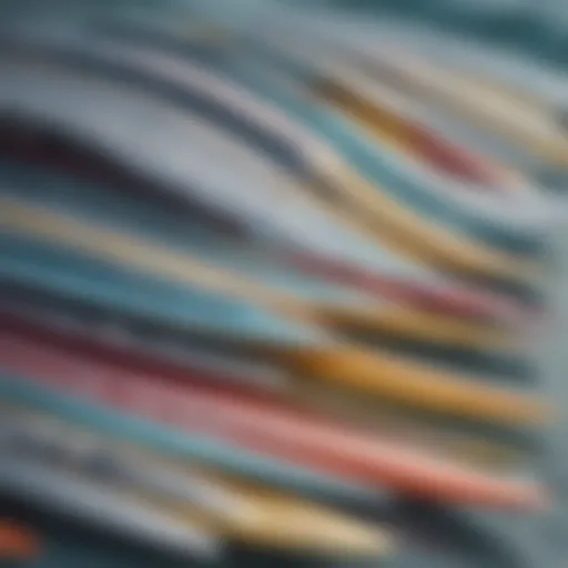 A close-up view of various wing foils showcasing different sizes and shapes.