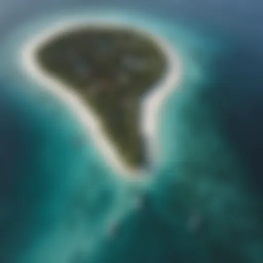 Aerial view of Vaadhoo Island showcasing its pristine beaches and surf spots.