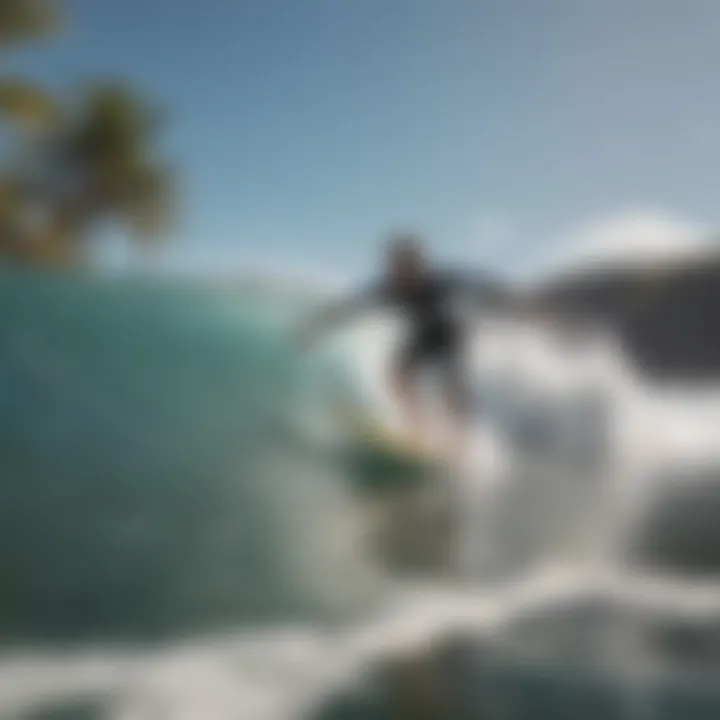 An experienced surfer demonstrating techniques on the beach