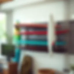 Sleek wall-mounted surfboard rack displaying various boards