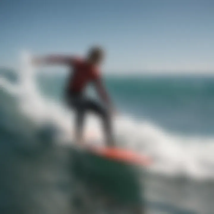 A surfer demonstrate proper technique while riding a Wave Bandit surfboard in the ocean