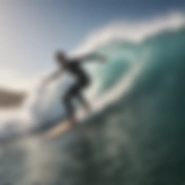 Surfer riding a wave using the Wavestorm surfboard