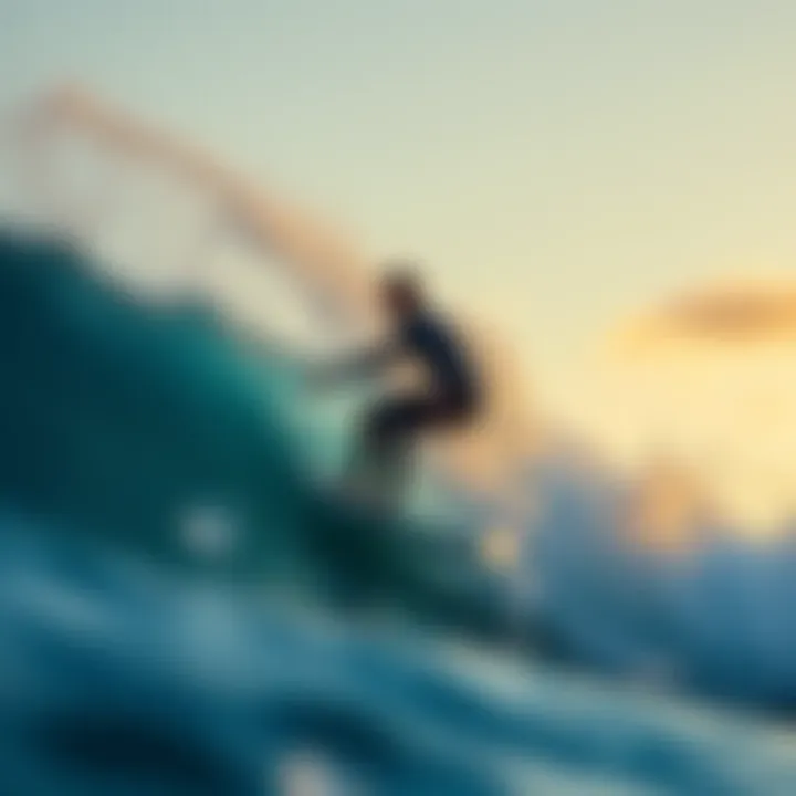 A tall surfer catching a wave, demonstrating wetsuit functionality