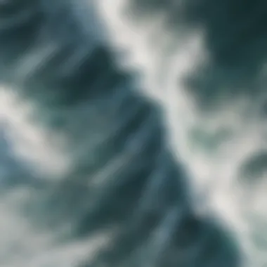 Aerial view of ocean waves with wind patterns