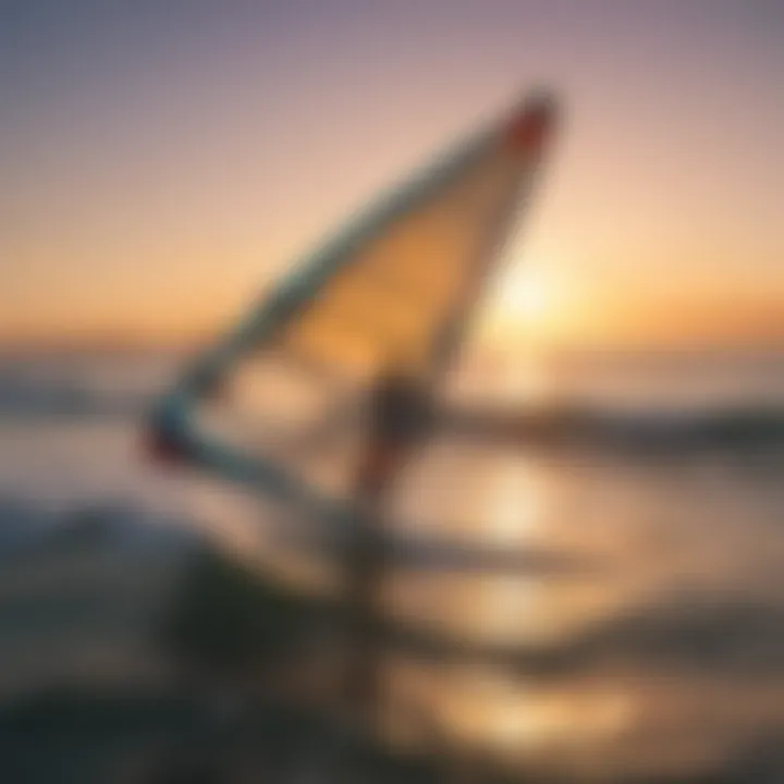 Scenic windsurfing location at sunset