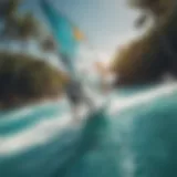 Windsurfer gliding over turquoise waters