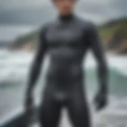 Detailed view of a high-performance winter wetsuit showcasing its innovative material and stitching