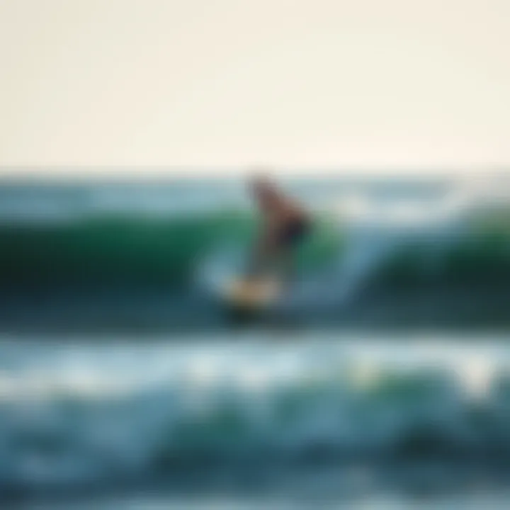 Skimboard riding on a wave